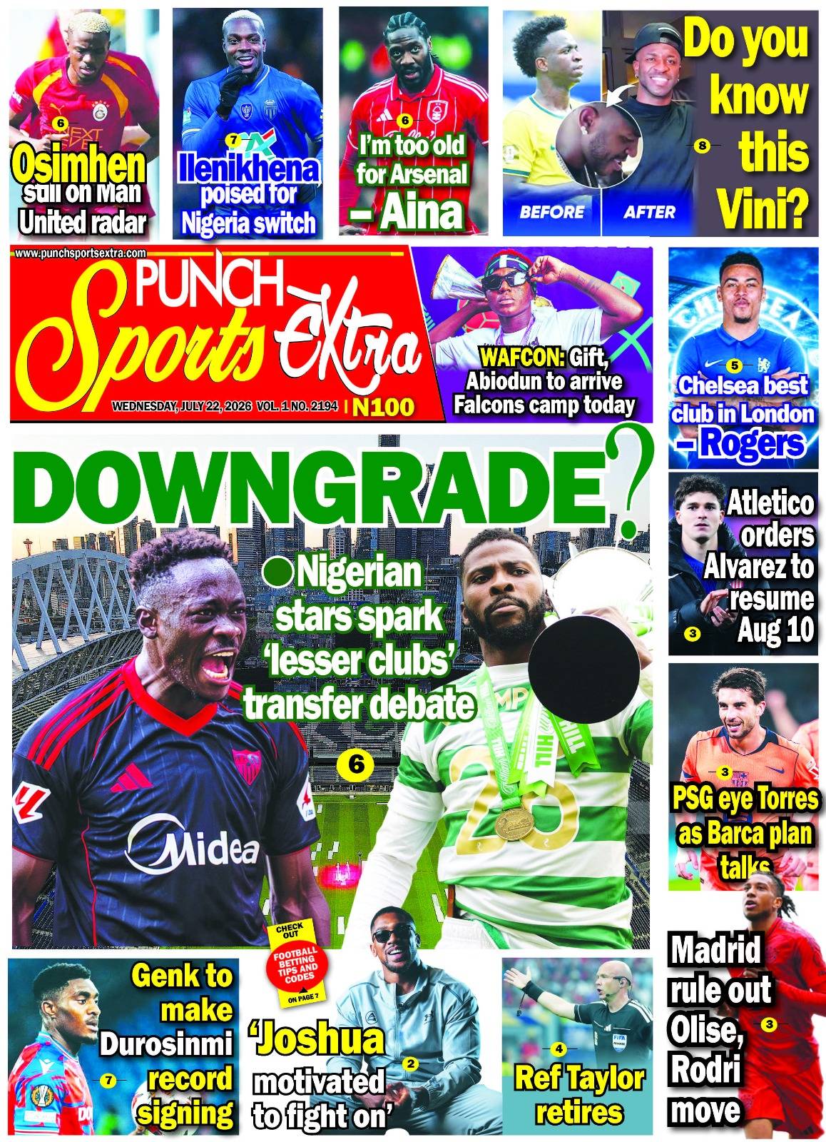 JULY 22 - PUNCH Sports Extra Headlines
