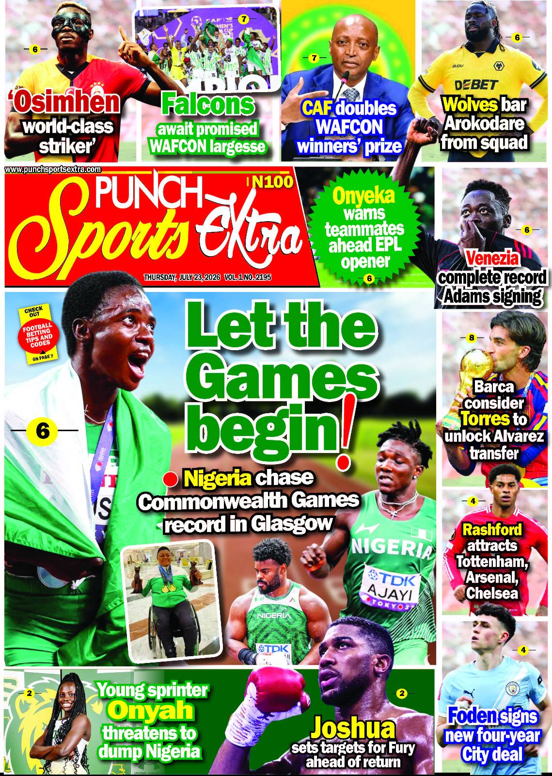 JULY 23  – PUNCH Sports Extra Headlines