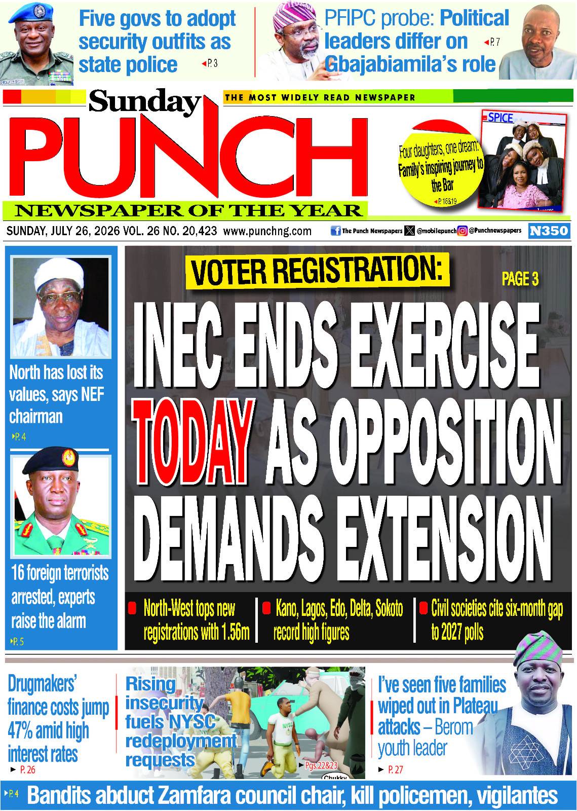 JULY 26 – HEADLINES