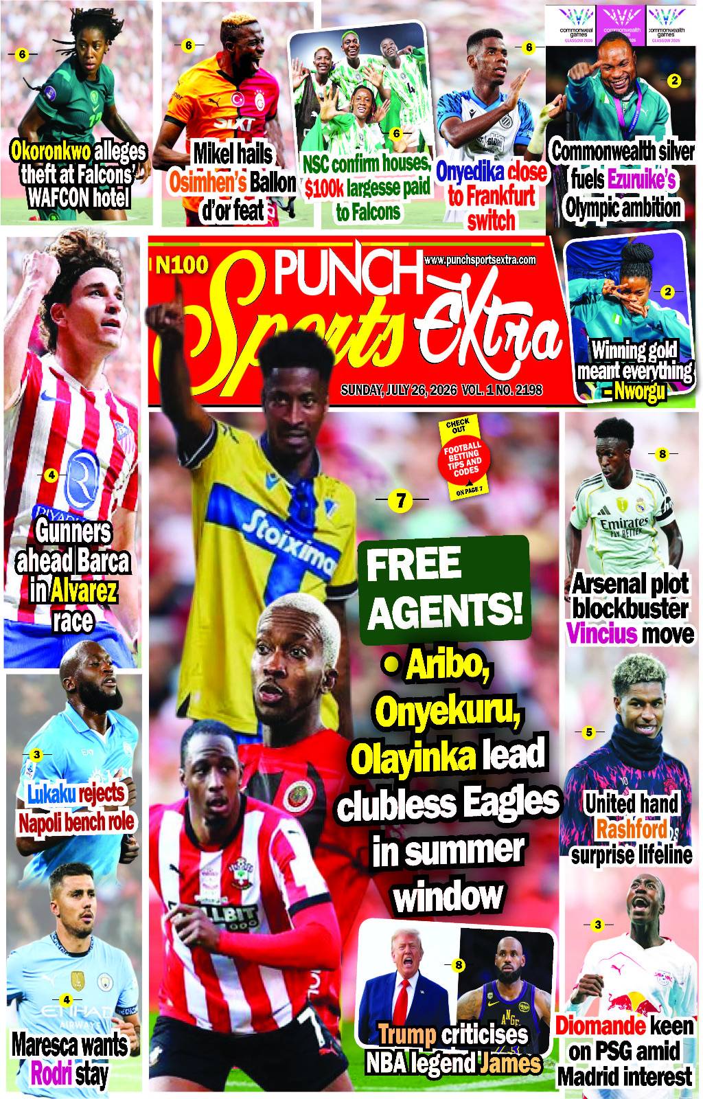 JULY 26 – PUNCH Sports Extra Headlines