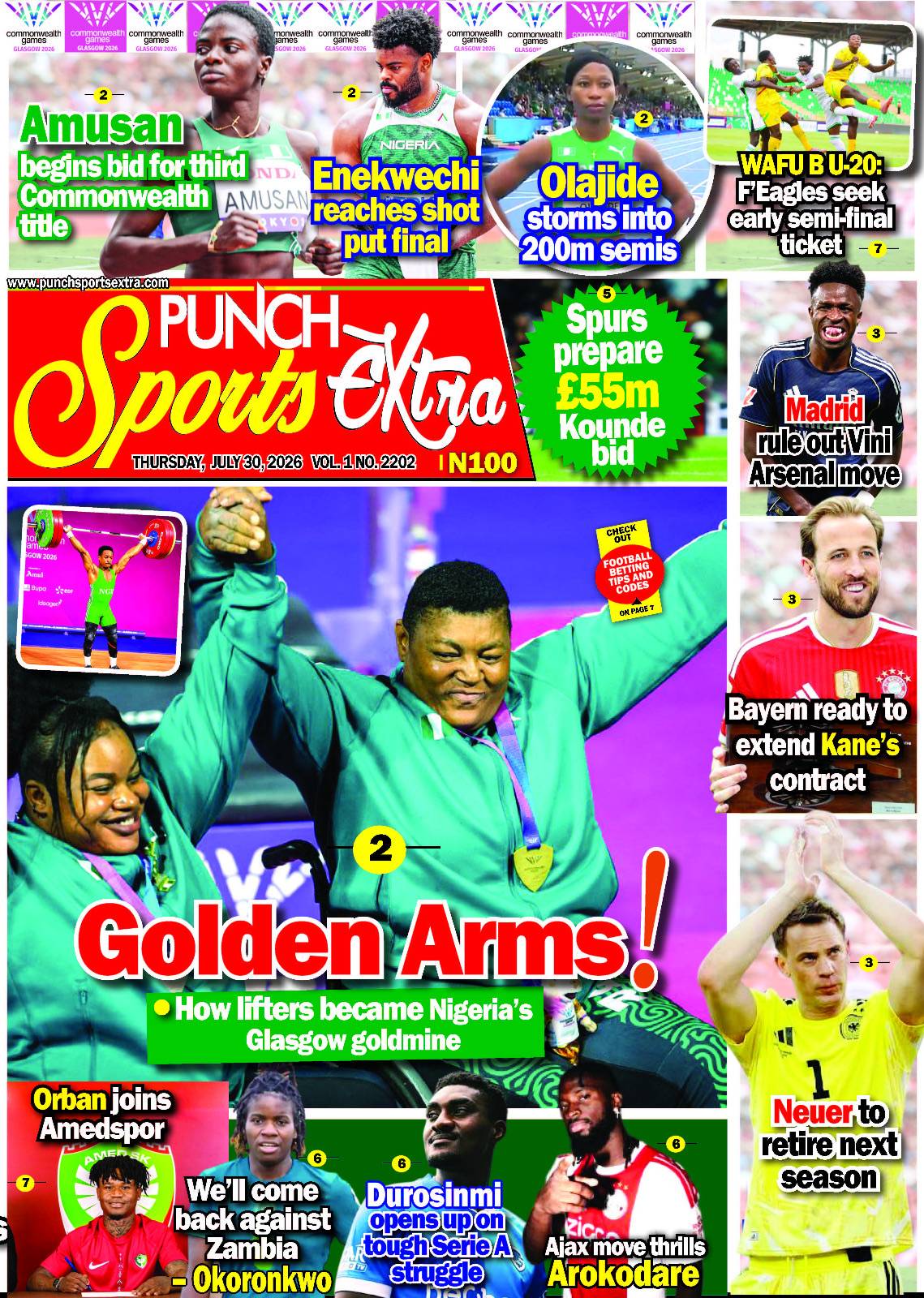 JULY 30  – PUNCH Sports Extra Headlines