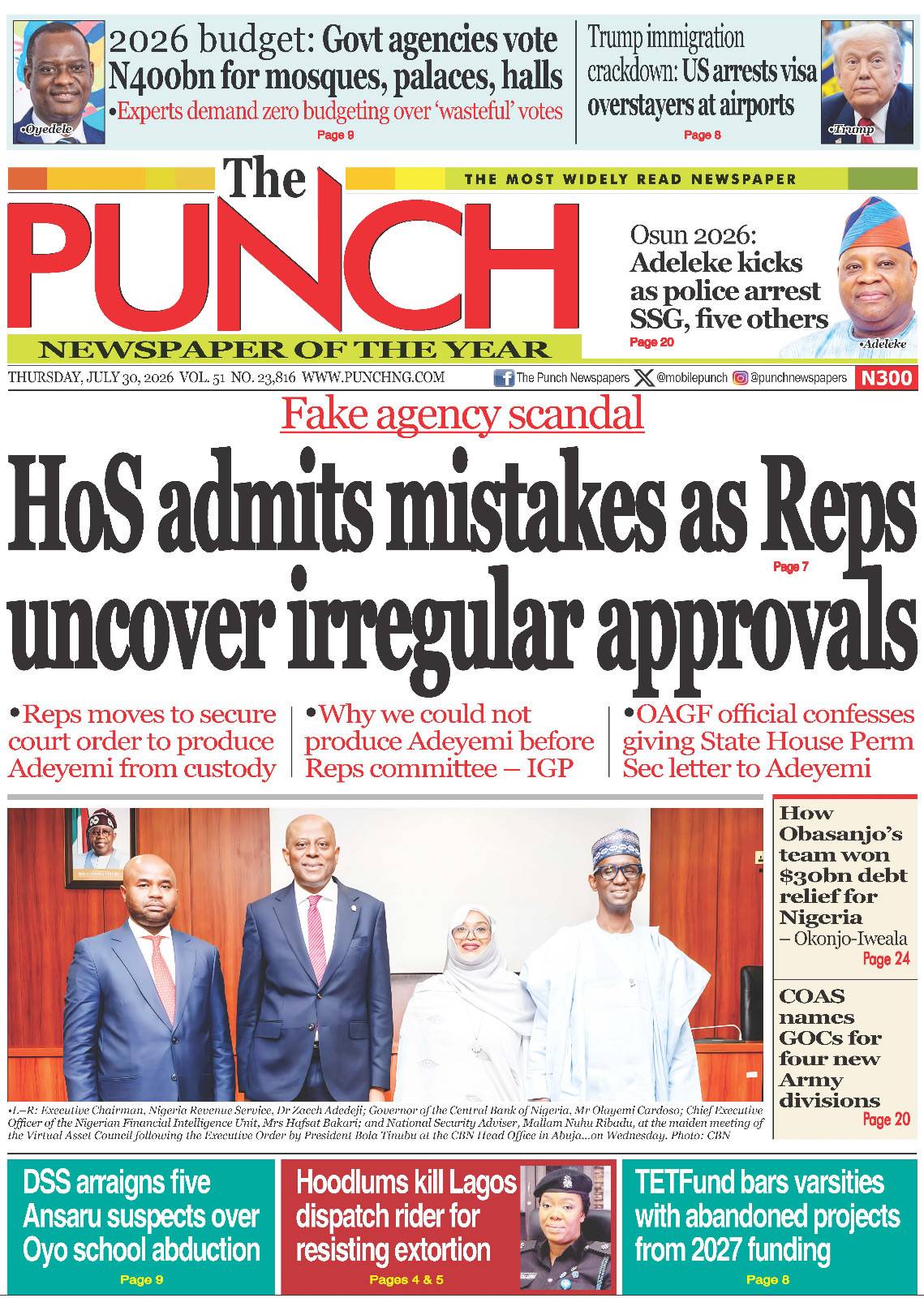 JULY 30 – HEADLINES