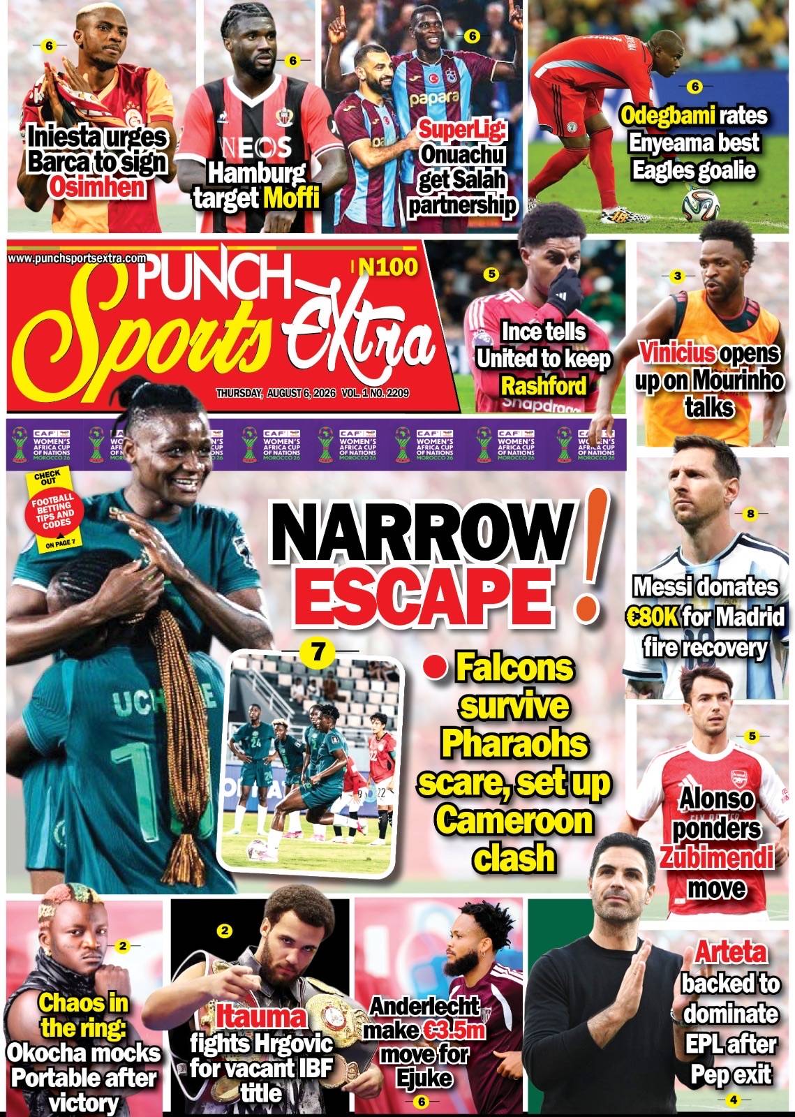 AUGUST 6  – PUNCH Sports Extra Headlines