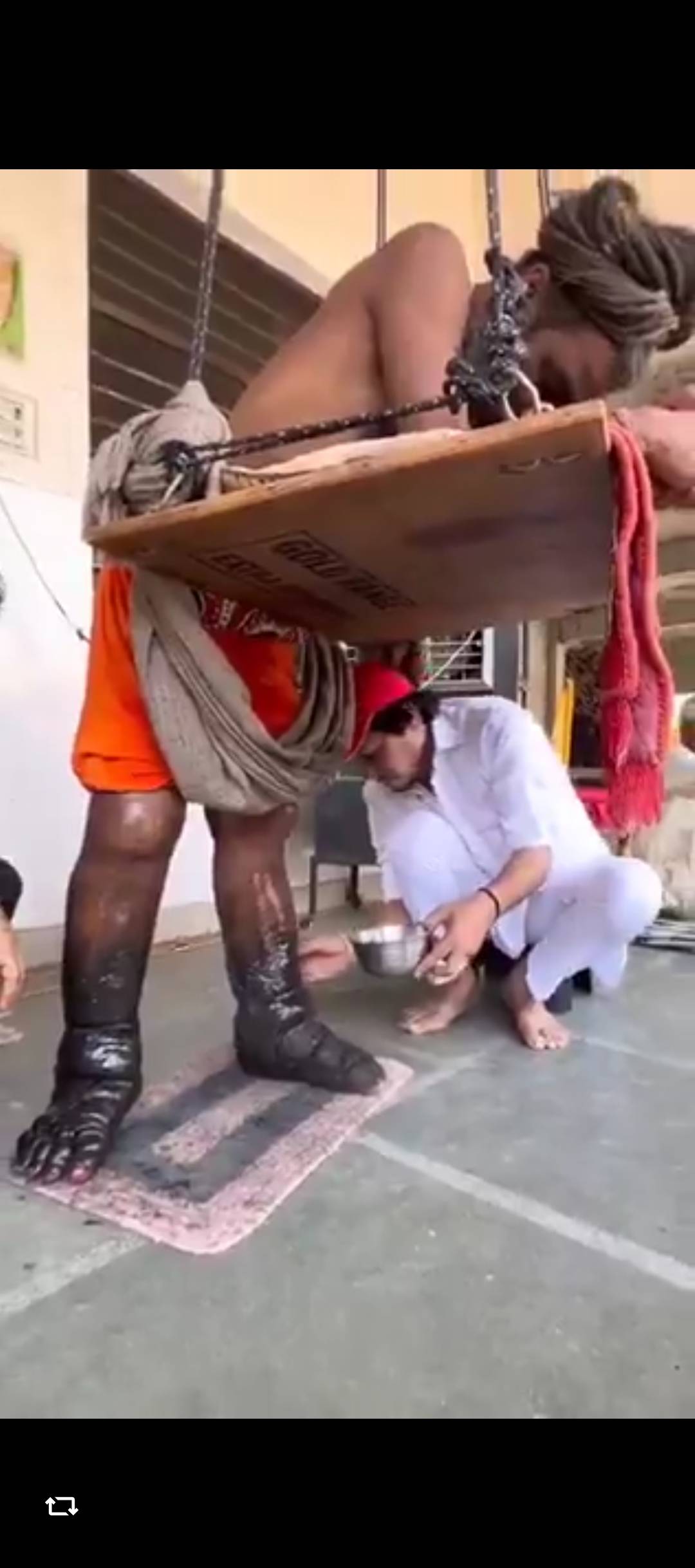 Indian man Dulal Giri Ji Maharaj reportedly lives standing for 12 years in religious devotion no