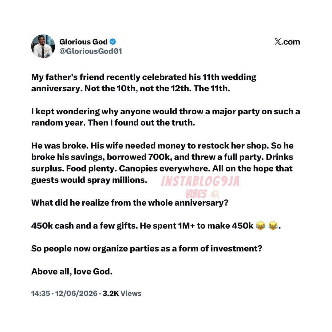 Netizen Shares Surprising Anniversary Party Strategy After A Man Allegedly Spent Over ₦1 Million Hop...