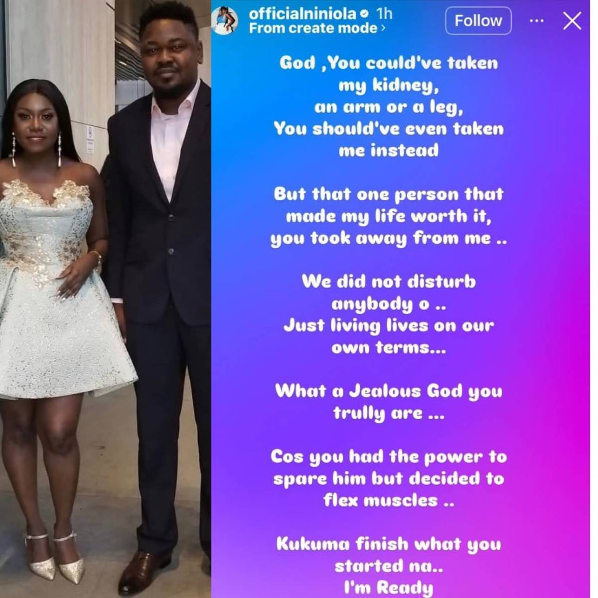 “You should have taken me instead. You are a jealous God” - Singer, Niniola continues to mourn her h...