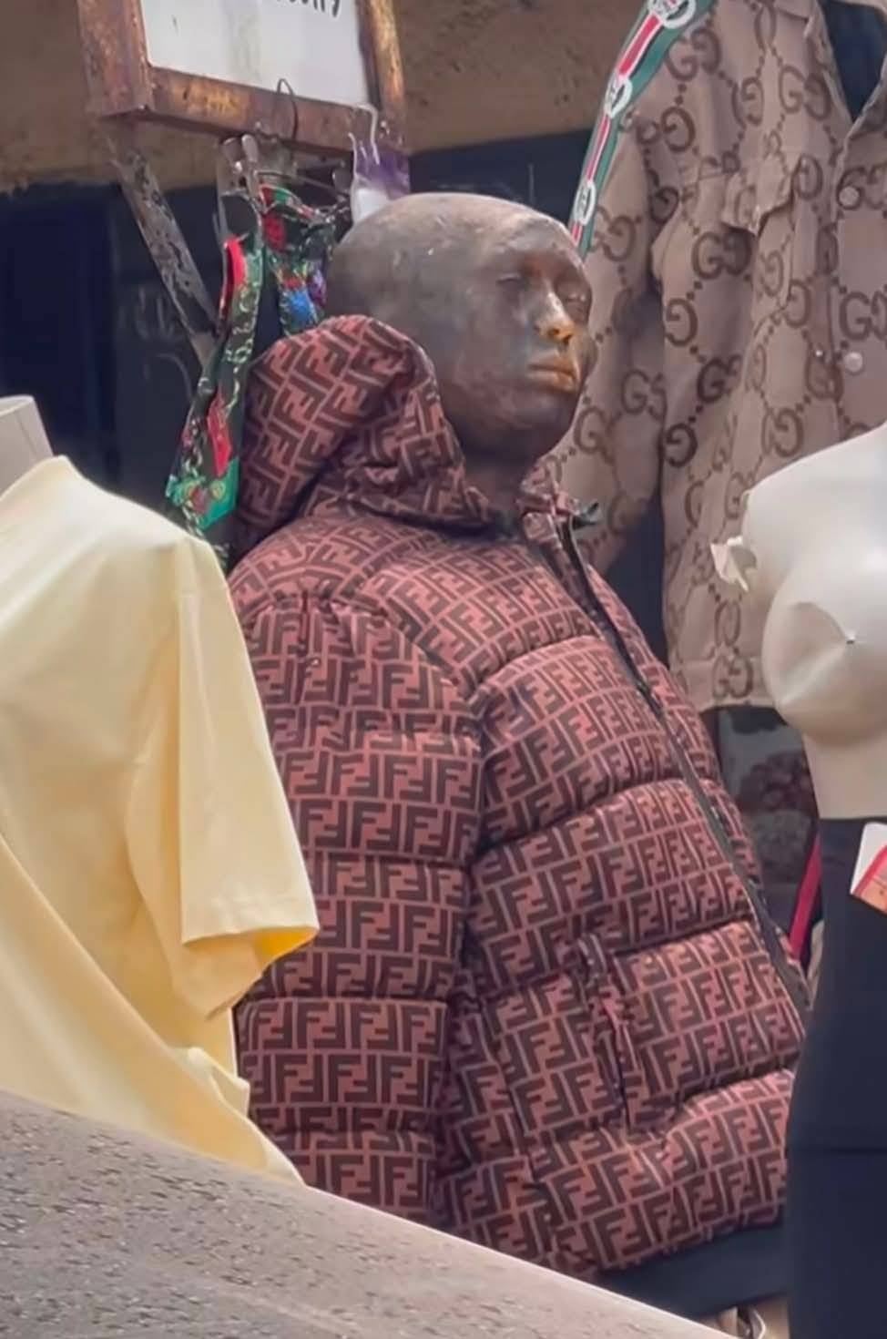 Strange mannequin spotted at a boutique located in Benin City, Edo State.