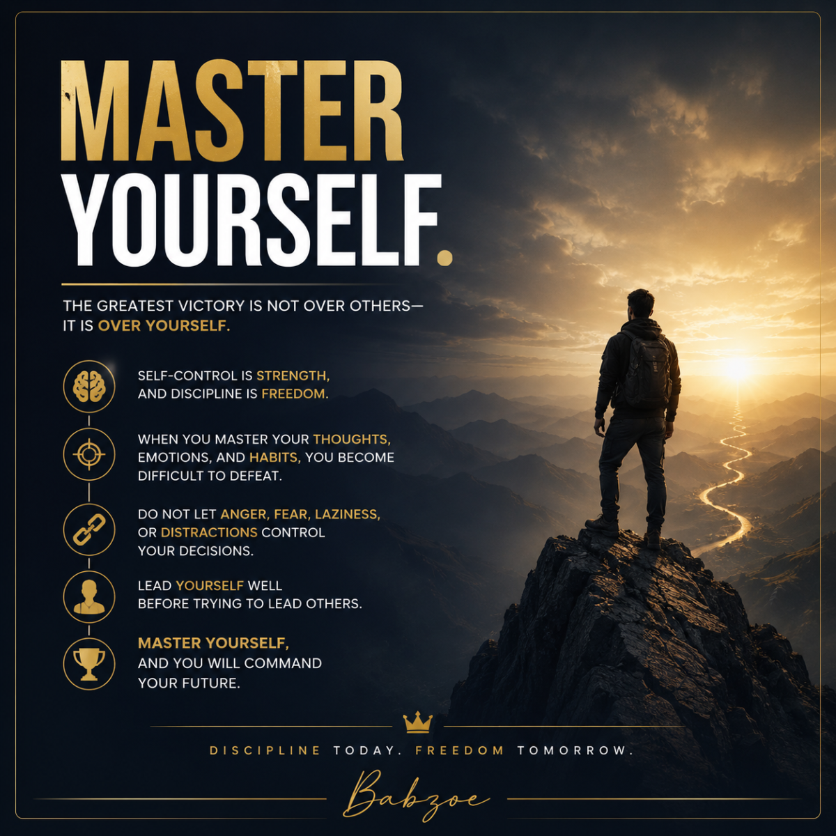 ๐น๐น๐น
The greatest victory is not over others, it is over yourself.
Self-control is strength, and d...