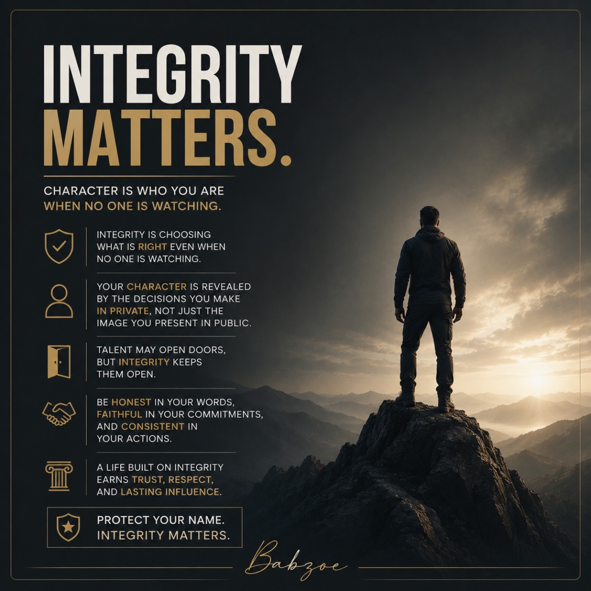 ๐ซ๐ซ๐ซ
Integrity is choosing what is right even when no one is watching.
Your character is revealed...