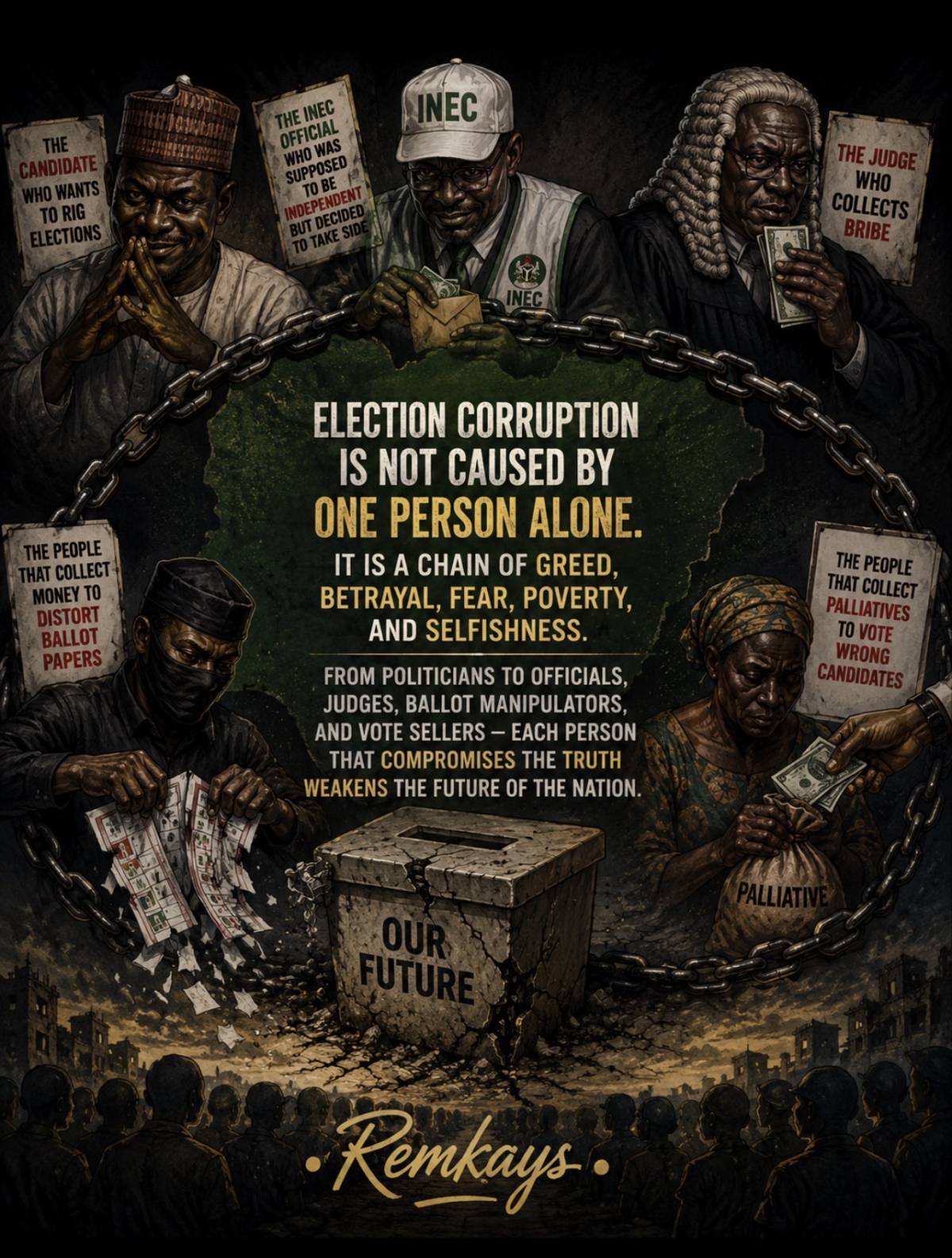 Corruption in elections is rarely caused by one person alone. It becomes a chain where different peo...