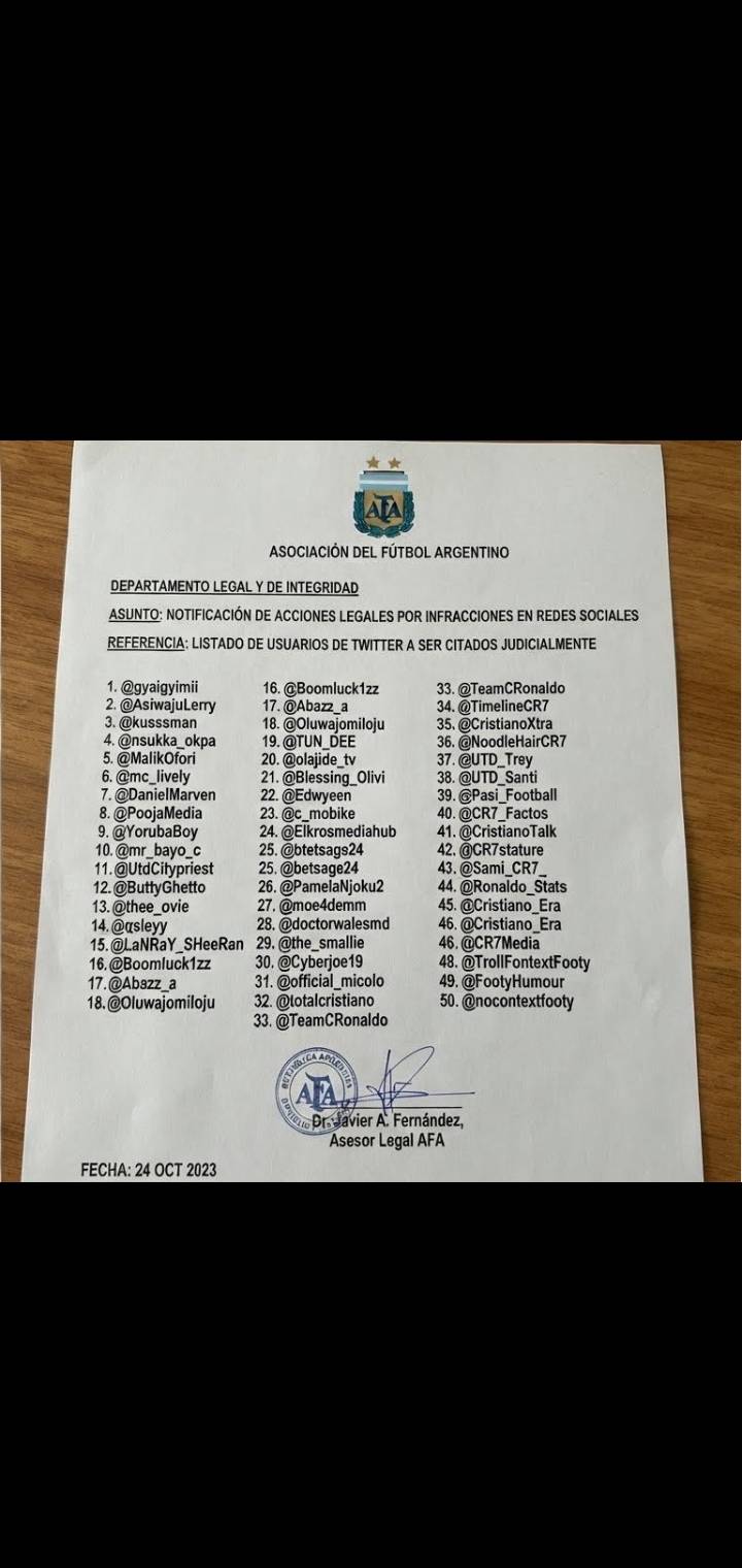 Argentina FA releases 50 twitter handles going to court because of Messi.
Congratulations if you se...