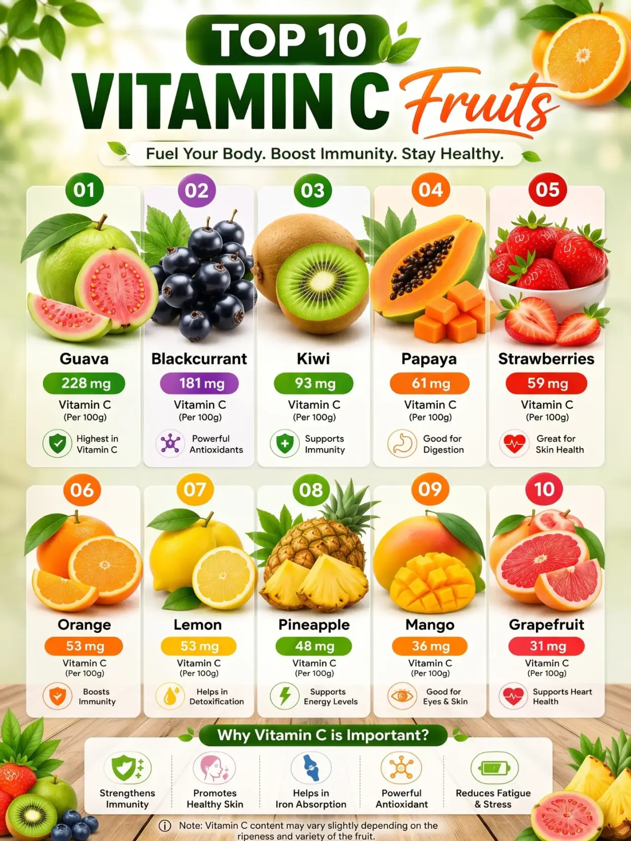 Looking for delicious ways to add more vitamin C to your diet? These 10 fruits are excellent choices...