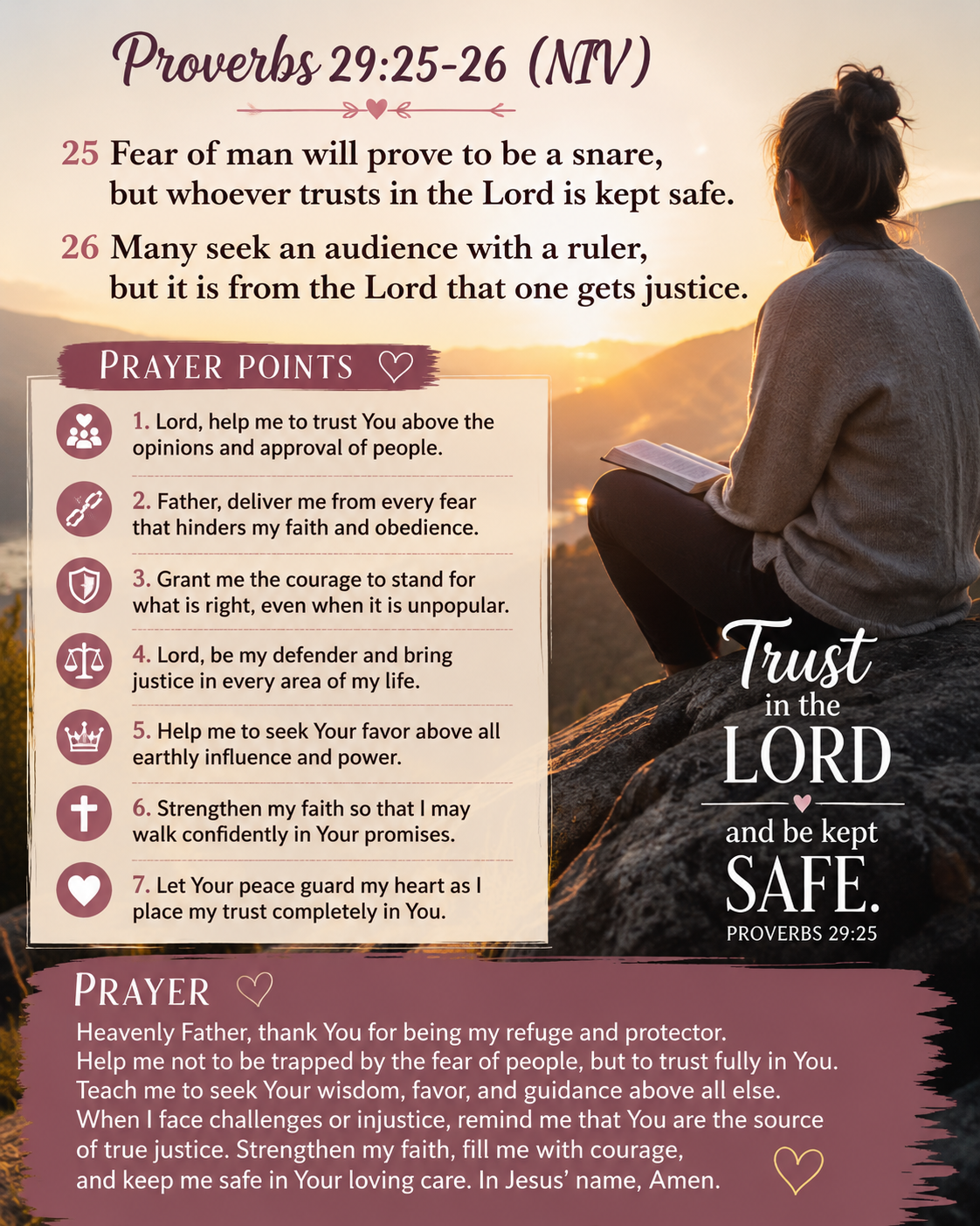Reflection on Proverbs 29:25–26 (NIV)
“Fear of man will prove to be a snare, but whoever trusts in t...