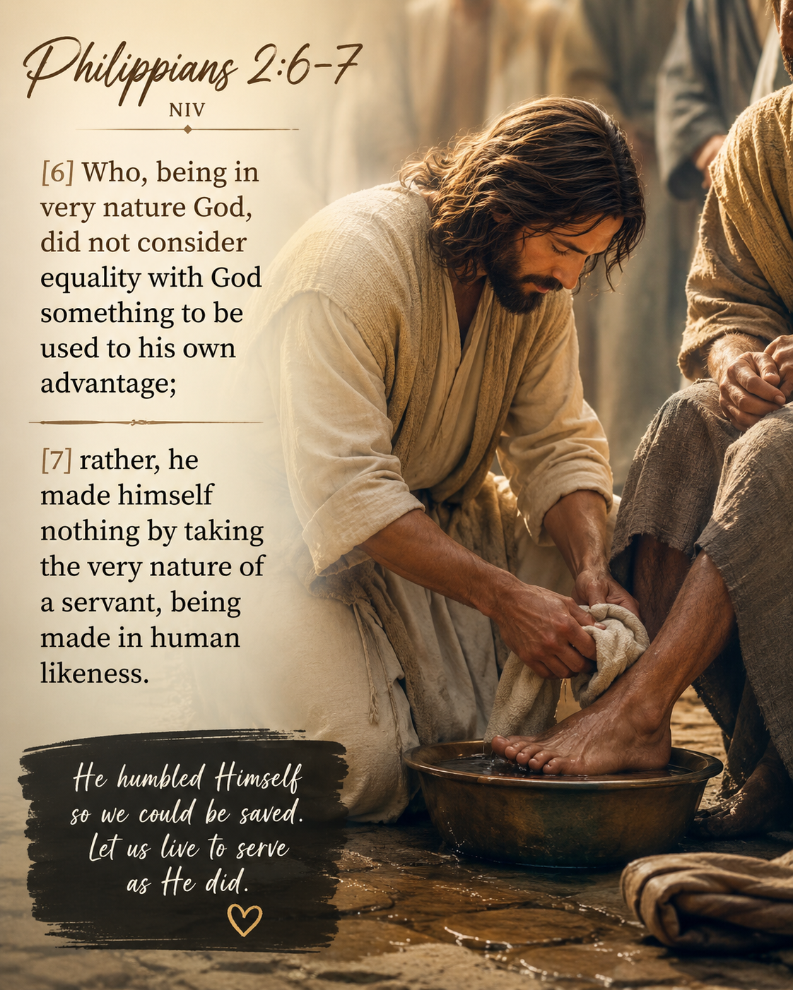 Philippians 2:6–7 (NIV)
“Who, being in very nature God, did not consider equality with God something...