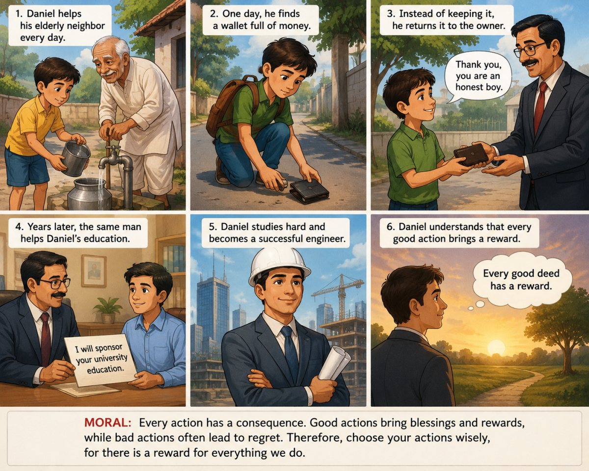 There Is a Reward for Every Action.
A young boy named Daniel lived in a small village. He was known...