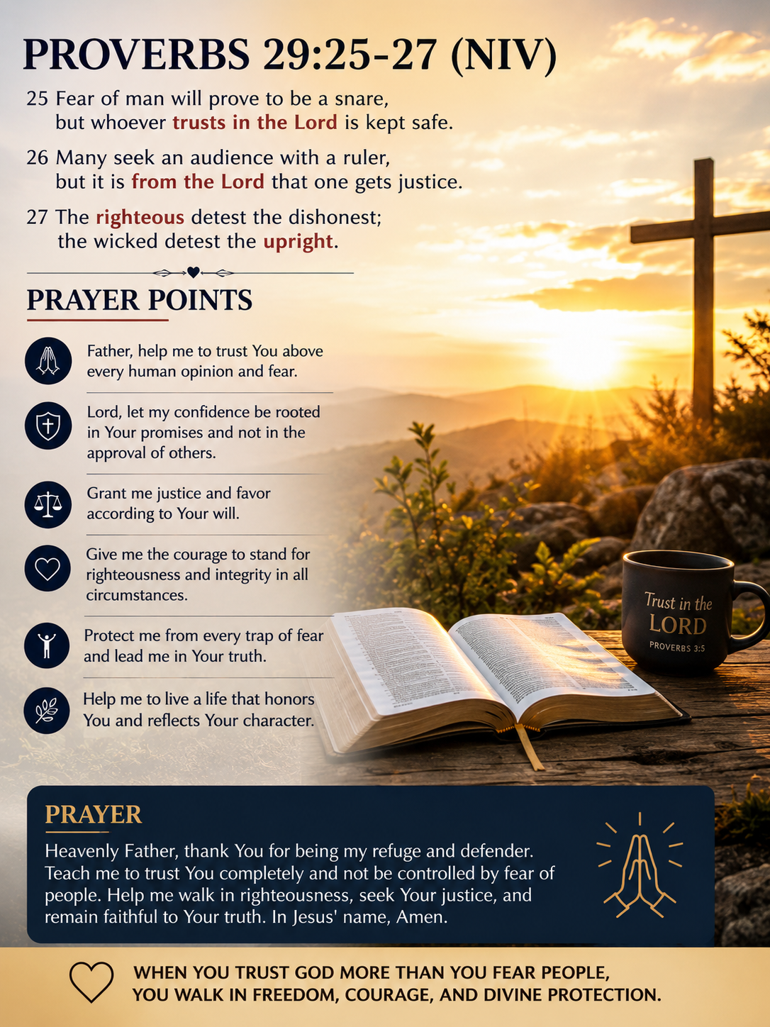 Reflection on Proverbs 29:25–27 (NIV)
These verses remind us where our confidence, justice, and valu...