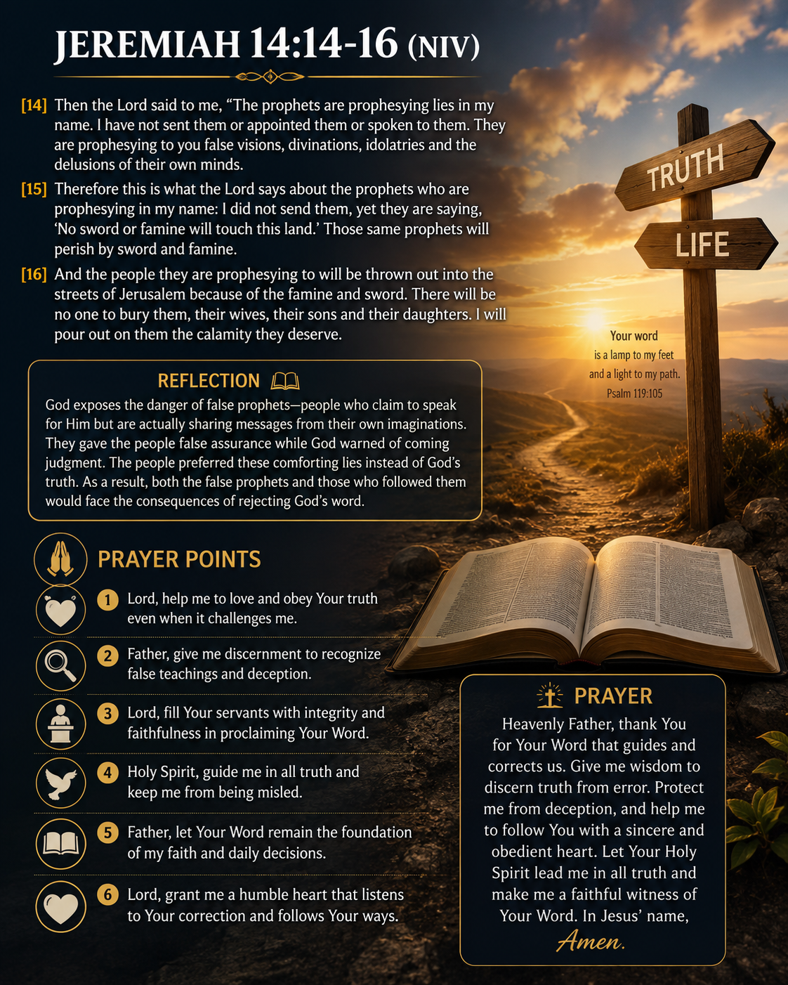Reflection on Jeremiah 14:14–16 (NIV)
In this passage, God exposes the danger of false prophets—peo...
