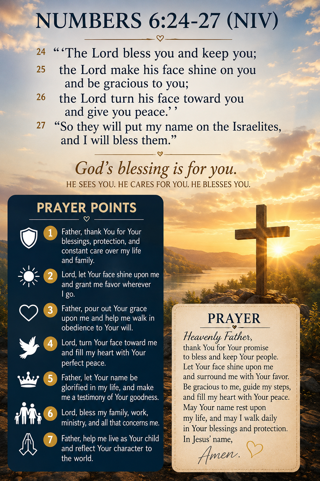 Reflection on Numbers 6:24–27 (NIV)
Verse 24: "The Lord bless you and keep you;"
This verse remind...