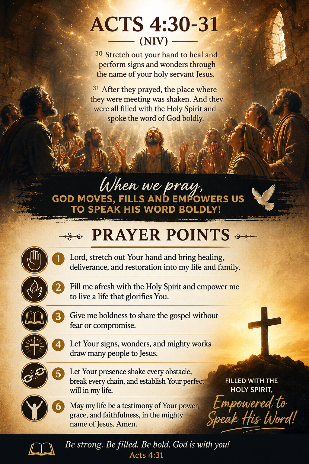 This passage records the believers' prayer after facing opposition. Instead of asking God to remove...