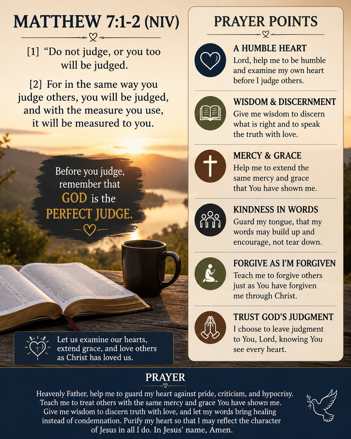 Reflection on Matthew 7:1–2 (NIV)
Jesus is not teaching that we should never discern right from wro...