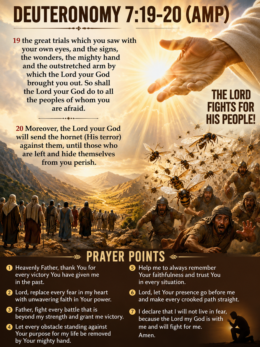 ‭Deuteronomy 7:19-20 AMP‬
[19] the great trials which you saw with your own eyes, and the signs, the...