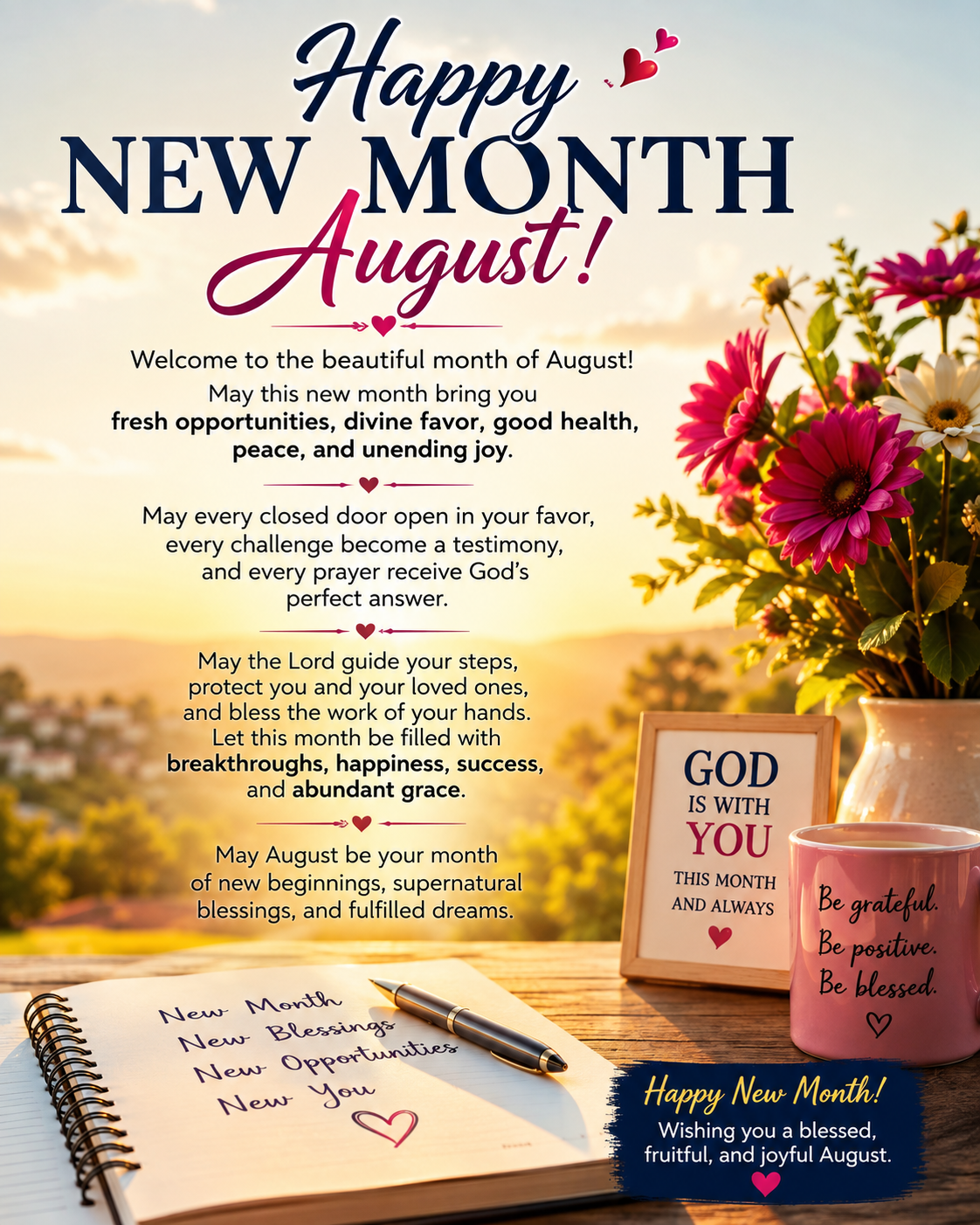 ๐ธ Happy New Month โ August Wishes ๐ธ
Welcome to the month of August!
May this new month bring you...