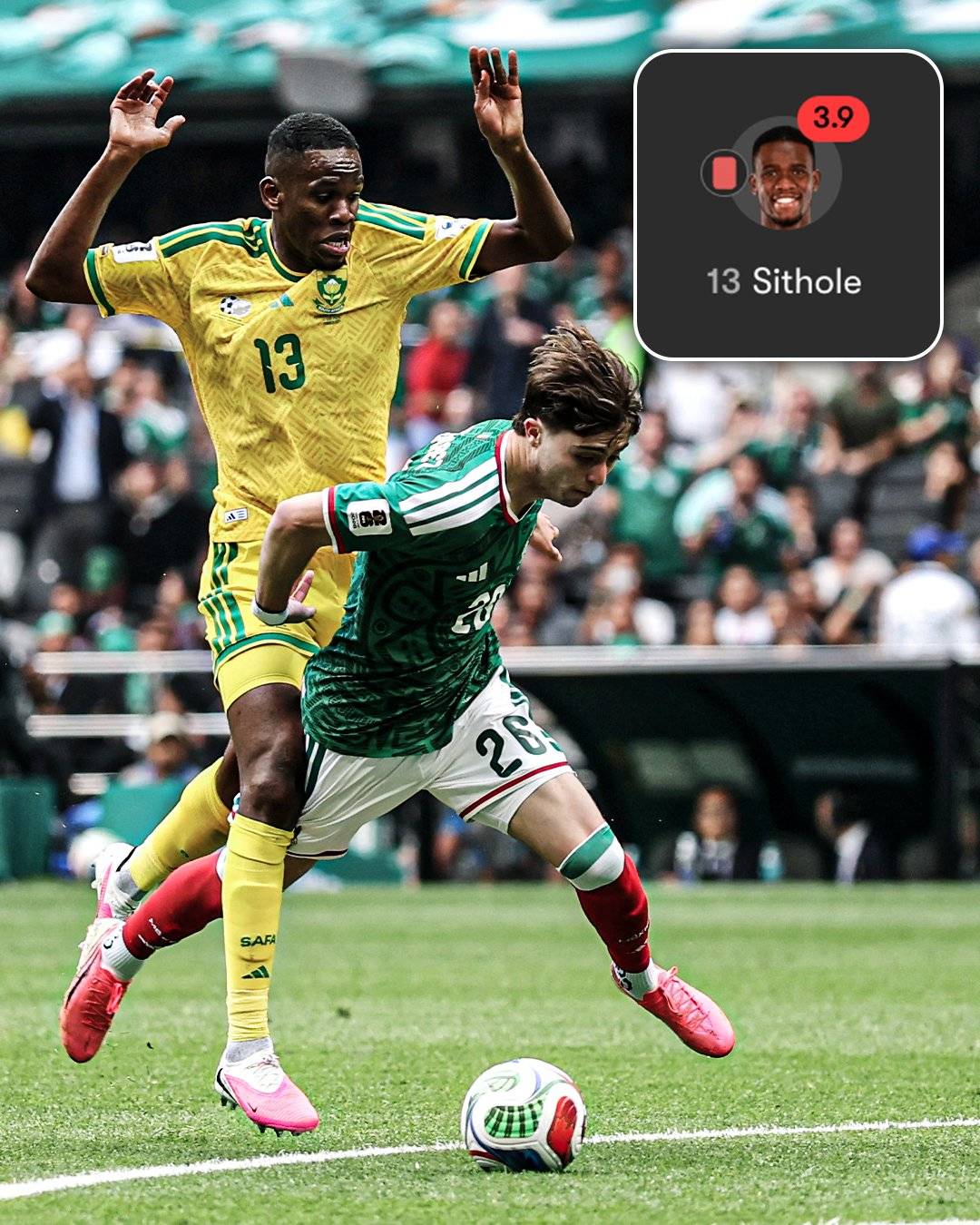 South Africa's Yaya Sithole received the first red card of the 2026 World Cup just 49 minutes into t...