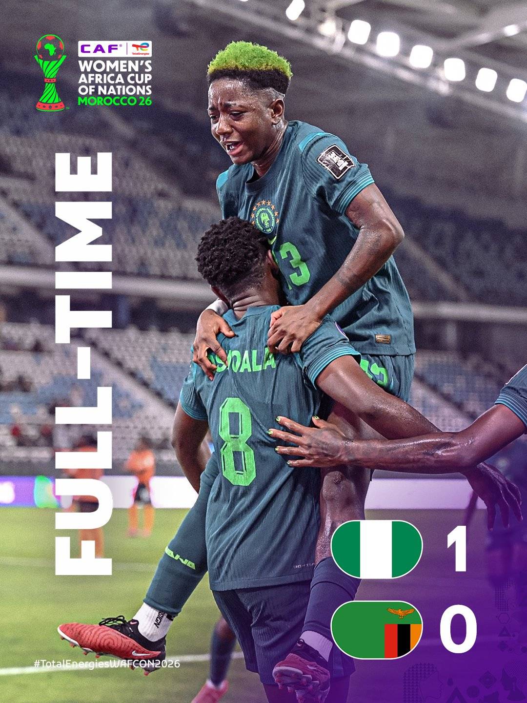 One goal was all it took ⚽🔥🎉
⏱️ Full-time: 🇳🇬 Nigeria 1- 0 Zambia 🇿🇲
Asisat Oshoala’s strike in...
