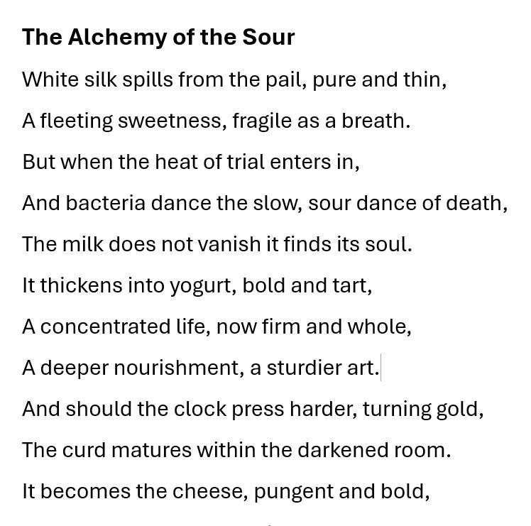 The Alchemy of the Sour
Fresh milk go flow pure , sweet, soft, and fragile like fresh graduate....
