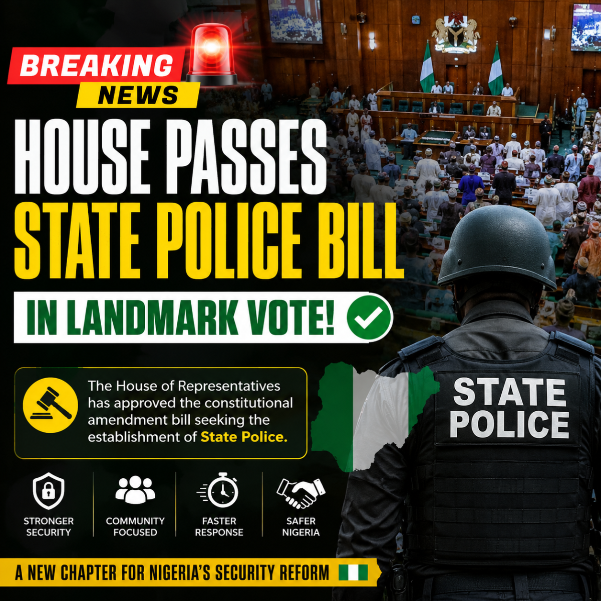 π¨π₯ BREAKING NEWS :
STATE POLICE BILL PASSES HOUSE IN LANDMARK VOTE π³π¬β‘
The House of Representati...