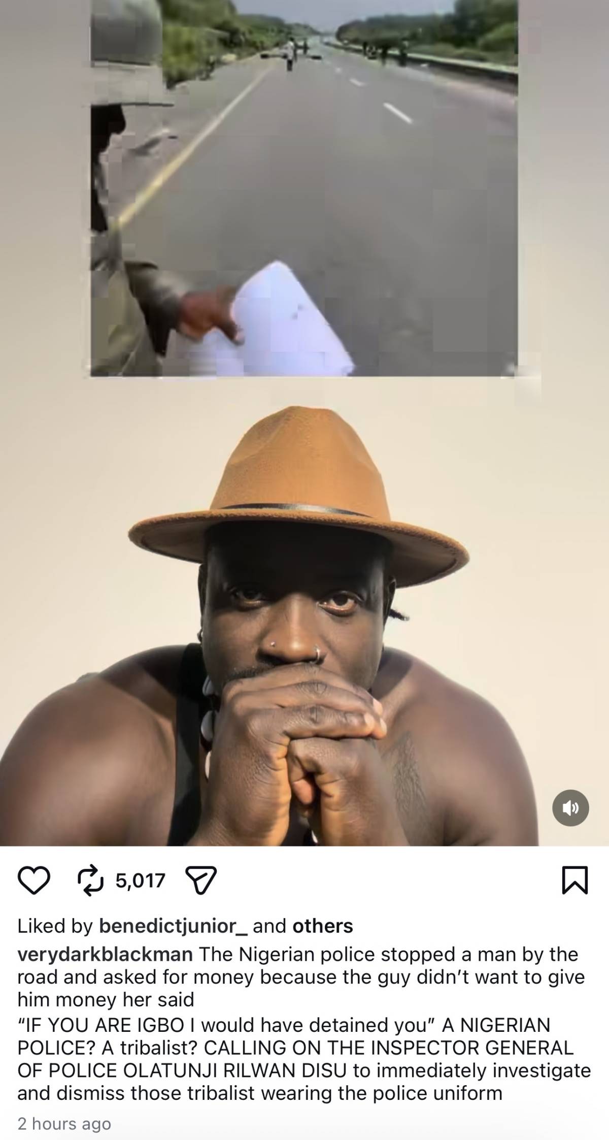 The Nigerian police stopped a man by the road and asked for money because the guy didn't want to giv...