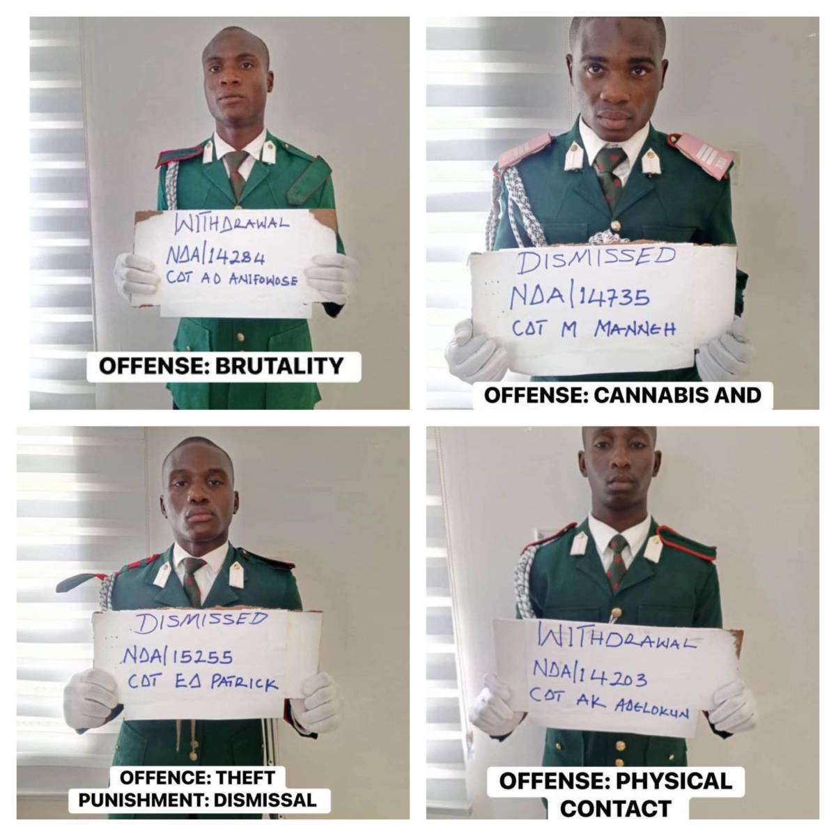 Nigerian Defense Academy NDA has dismissed it's students for various offenses.