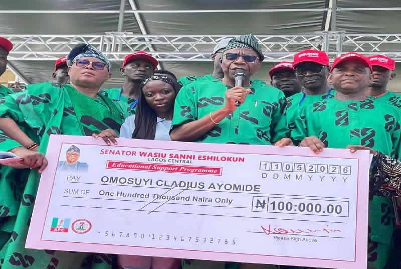 The senator representing Lagos Central Senatorial District, Wasiu Eshinlokun, on Monday distributed...