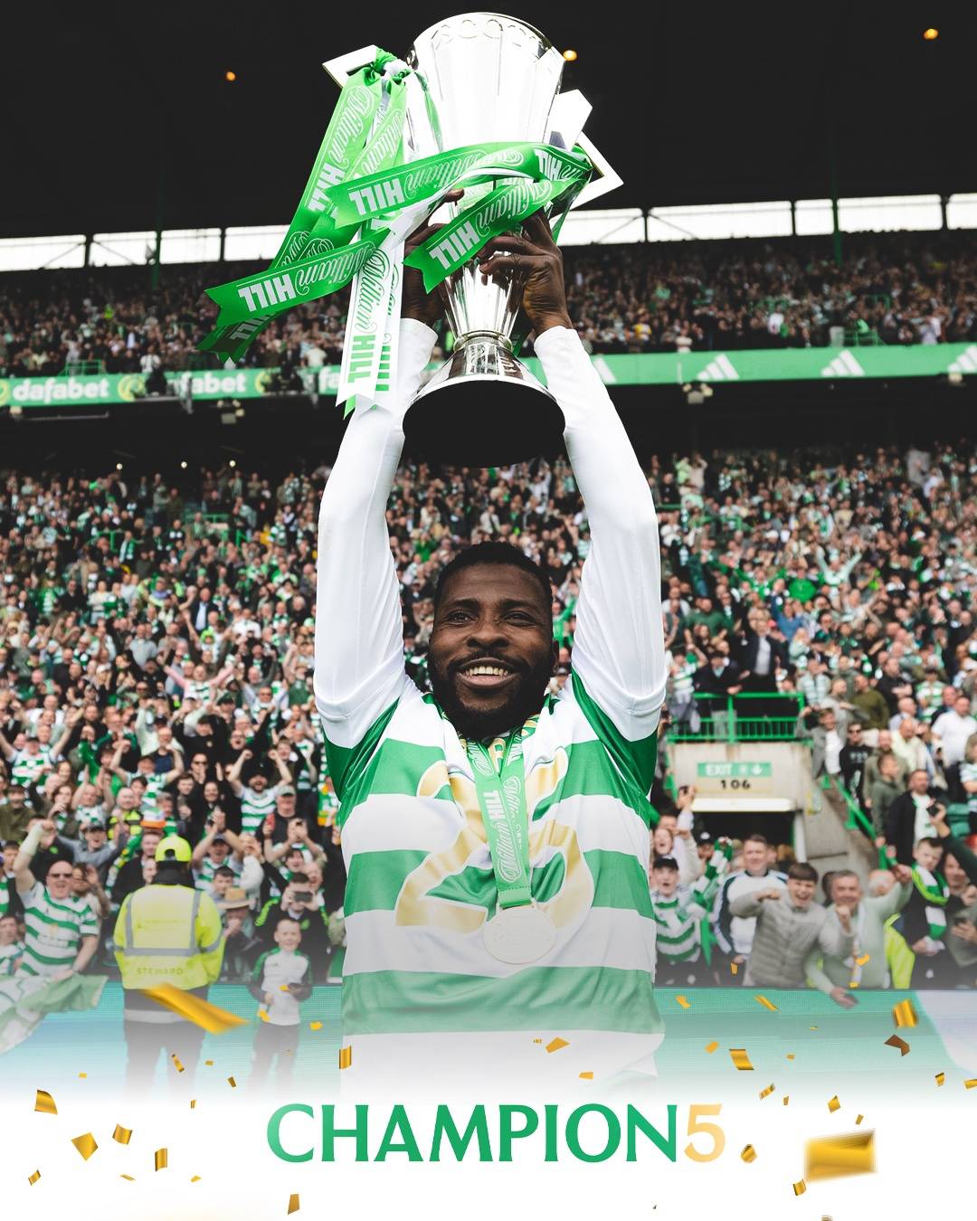 Kelechi Iheanacho lifting the Scottish League trophy with Celtics FC