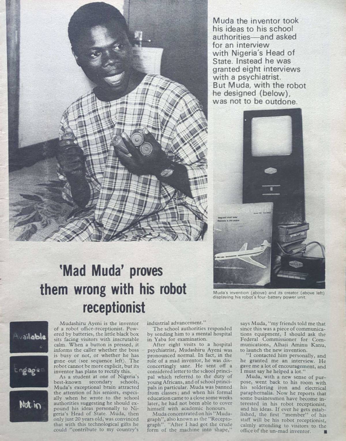 BLAST FROM THE PAST
In 1972 A 20-year-old Nigerian student invented an AI office assistant and aske...