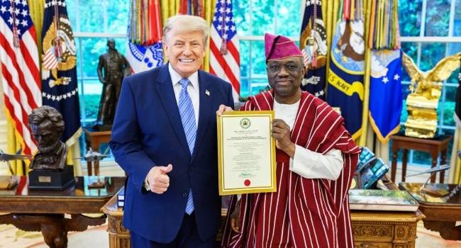 Nigerian Ambassador to the US, Kayode Are, has presented his Letter of Credence to US President Dona...