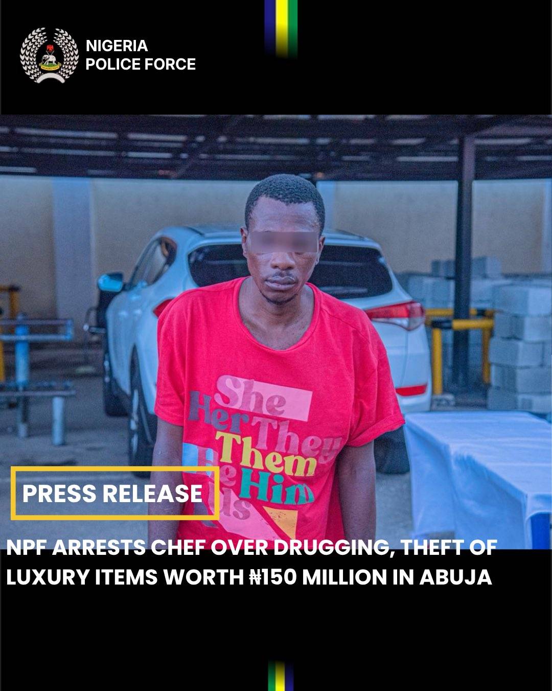The Nigeria Police Force has arrested a chef John Cosmos Govi, over his involvement in a case of cri...