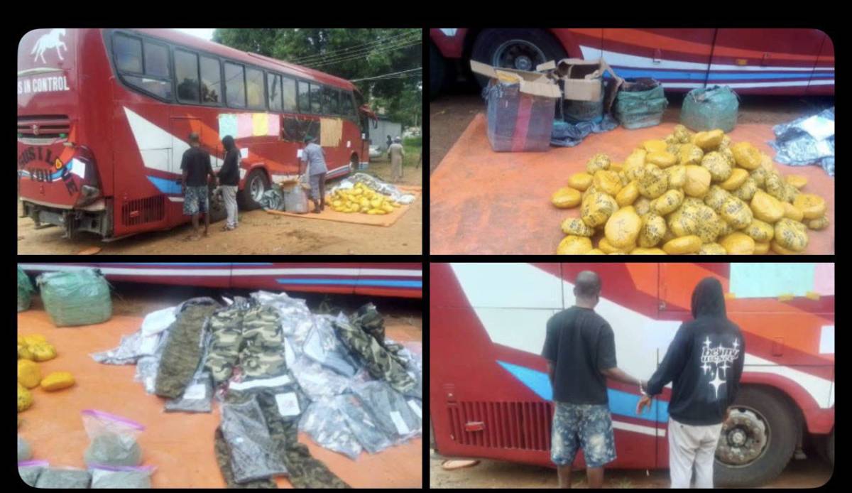 Ogun Area Command of Nigeria Customs intercepted a luxury commercial bus laden with camouflage milit...