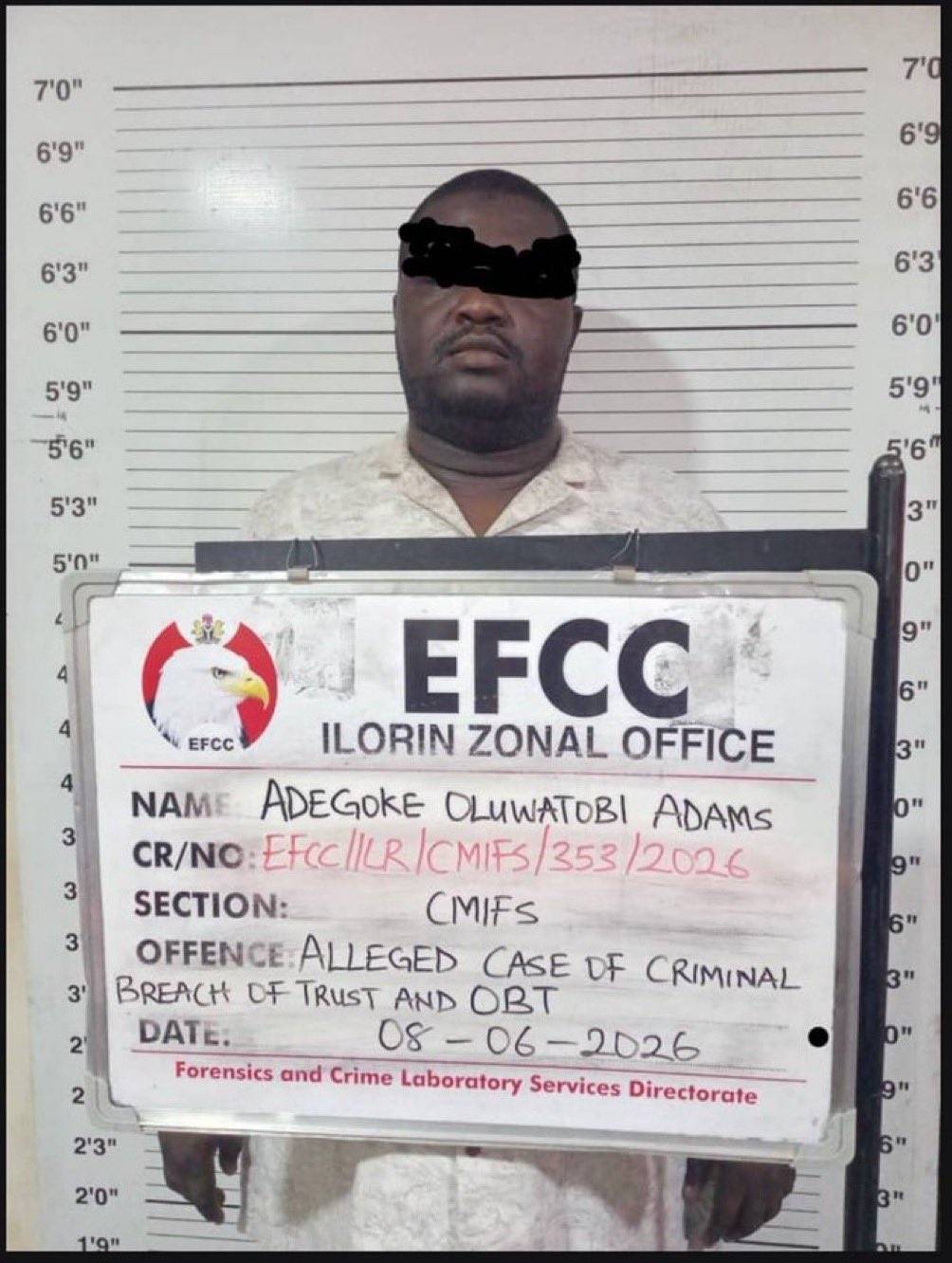 EFCC, Ilorin Zonal Directorate, have arrested a Nigerian-American, Adegoke Oluwatobi Adams, for an a...