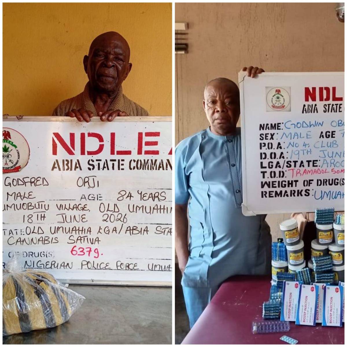 An 84-year-old grandpa, Godfrey Orji and a 75-year-old Godwin Obulunbiya Obiora are now in the custo...