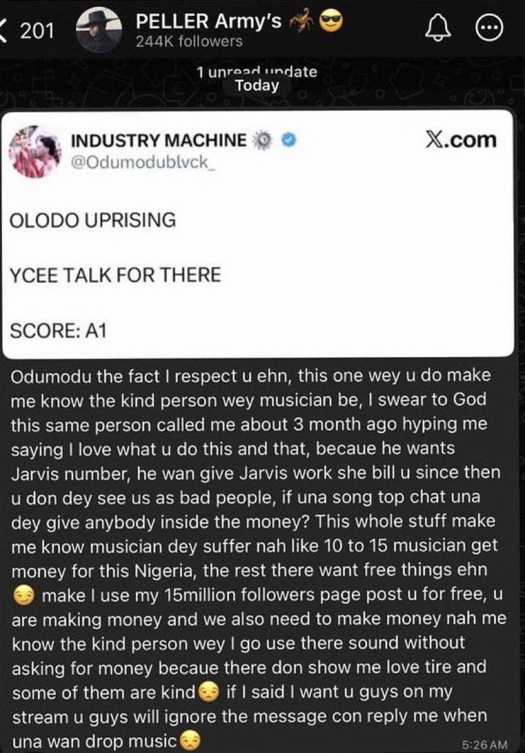 “Odumodu I have respect for you but this thing you just did made me realized the kind of artist you...