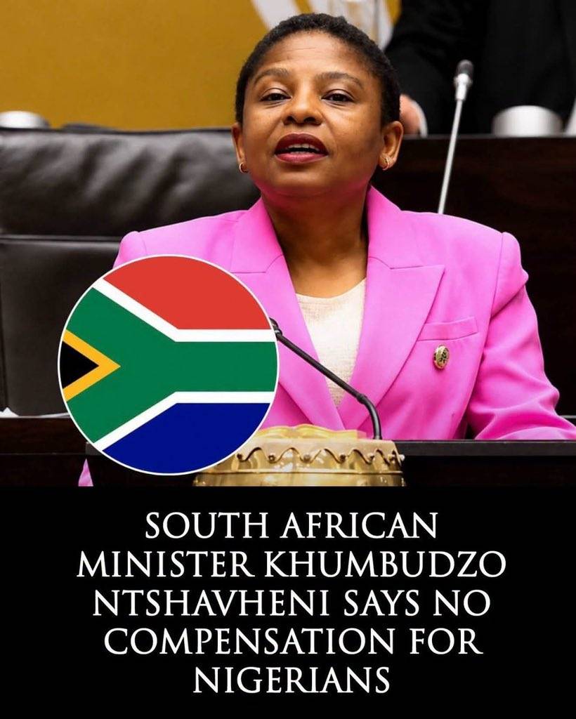 I didn’t stutter. No compensation for Nigerians
~ South African Minister replies Nigerian Senator
