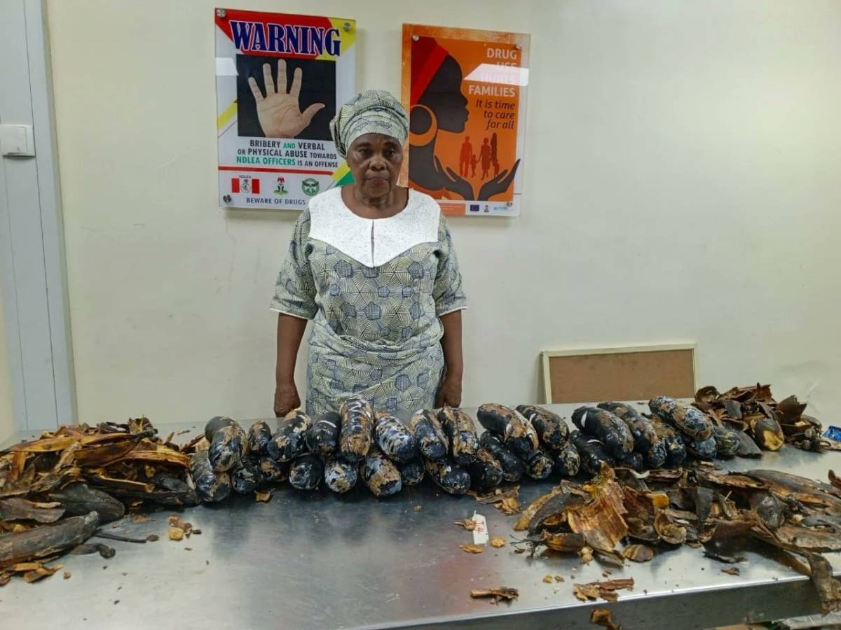 The NDLEA has arrested Nigerian-British grandma with 13kg cocaine hidden in plantain peels