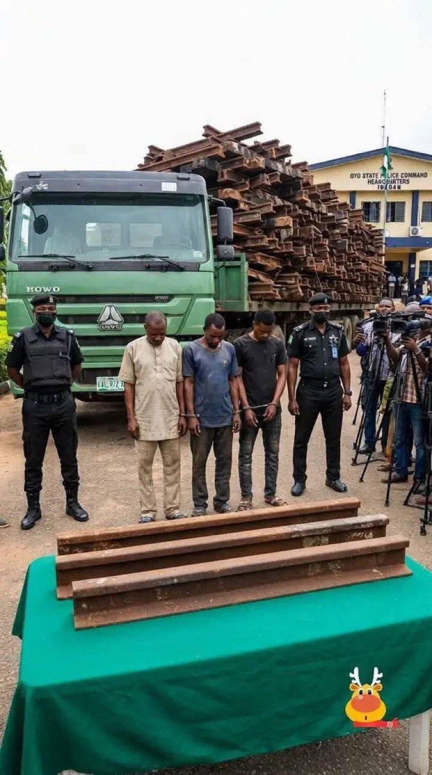 Oyo State Police Has Arrested 3 Suspected Railway Vandals and Recovered Rail Tracks Worth ₦200 Milli...