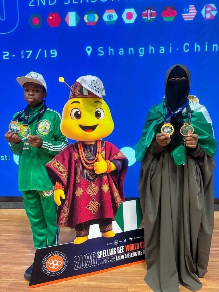 Nigerian π³π¬ students Maryam Yusuf and Abdurrahman Yusuf win gold π₯at Spelling Bee World Cup π in C...
