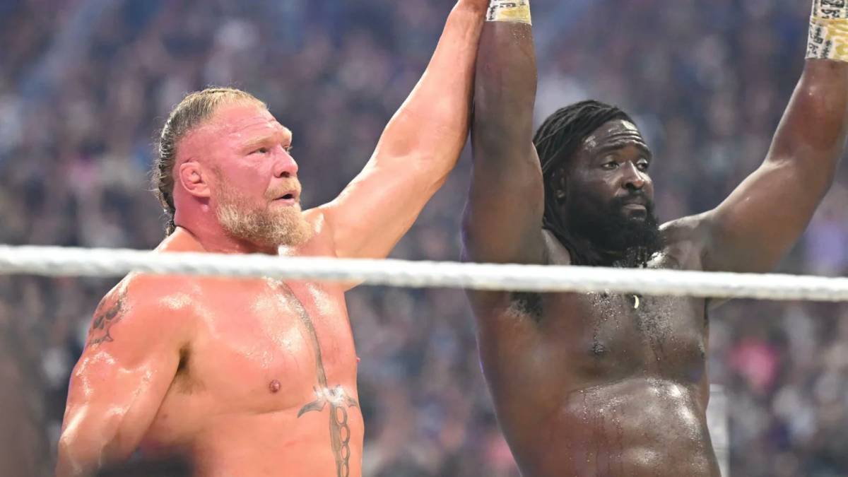 Nigerian professional wrestler, Oba Femi, defeated former UFC and WWE champion, Brock Lesnar, in a b...