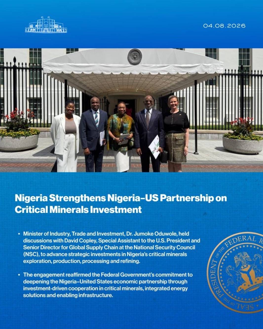 Federal Government of Nigeria π³π¬ Strengthens Nigeria-US Partnership on Critical Minerals Investment....