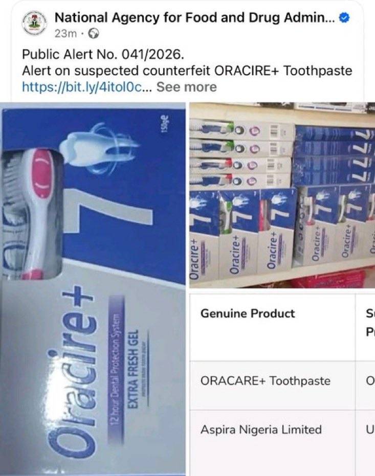 NAFDAC warns Nigerians on circulation of fake toothpaste
