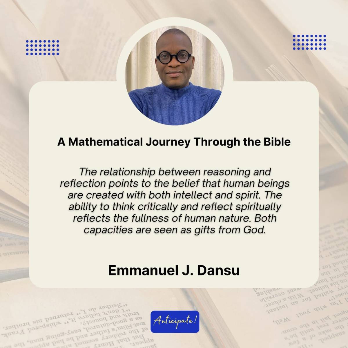 The relationship between reasoning and reflection points to the belief that human beings are created...