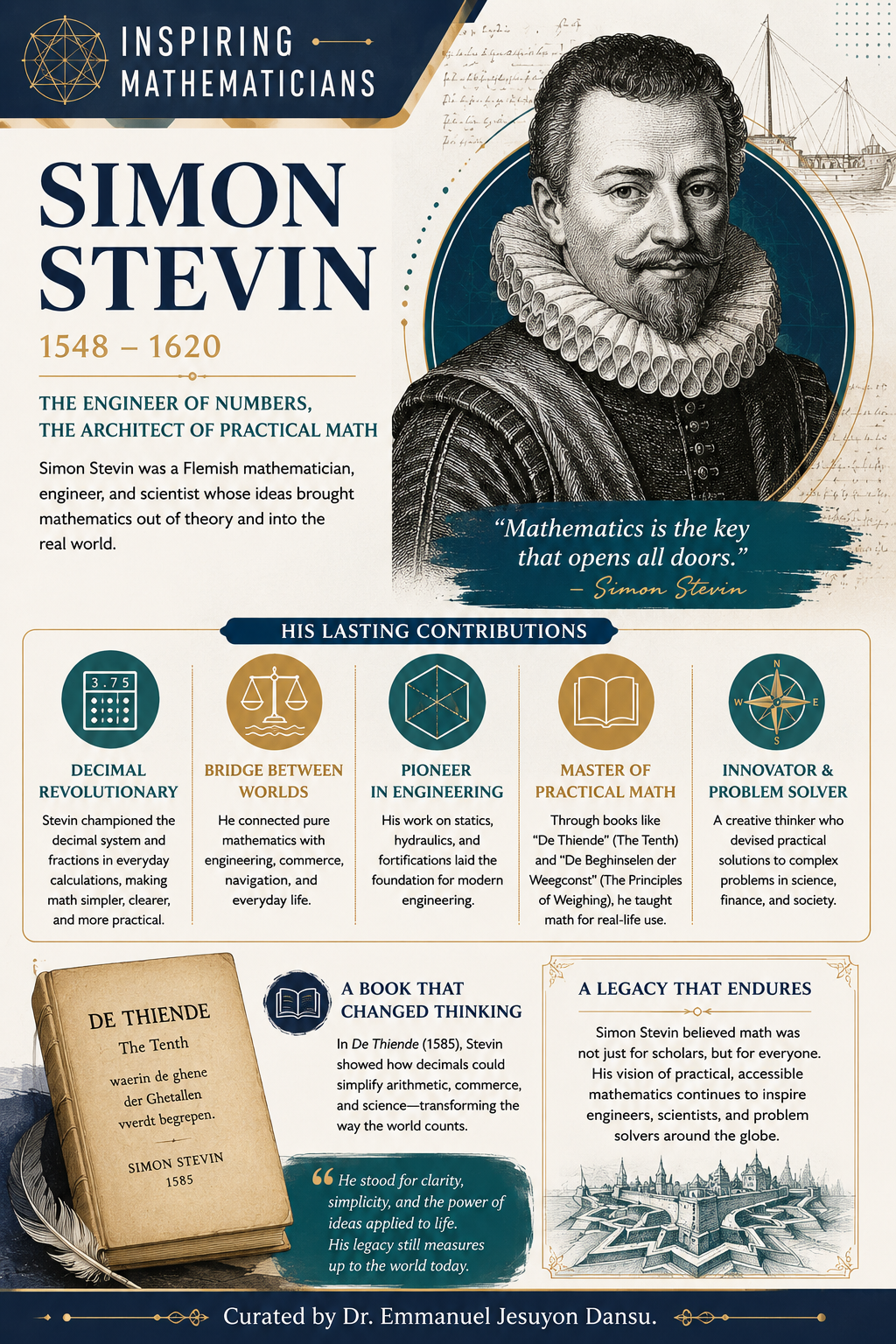 Inspiring Mathematicians 32: Simon Stevin
Simon Stevin (1548–1620) was a Flemish mathematician, eng...